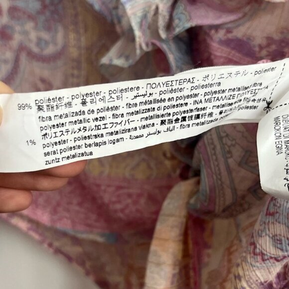 Zara Paisley Ruffle Crop Sheer Button Down Long Sleeve Blouse - Pastel - Medium - Picture 10 of 10